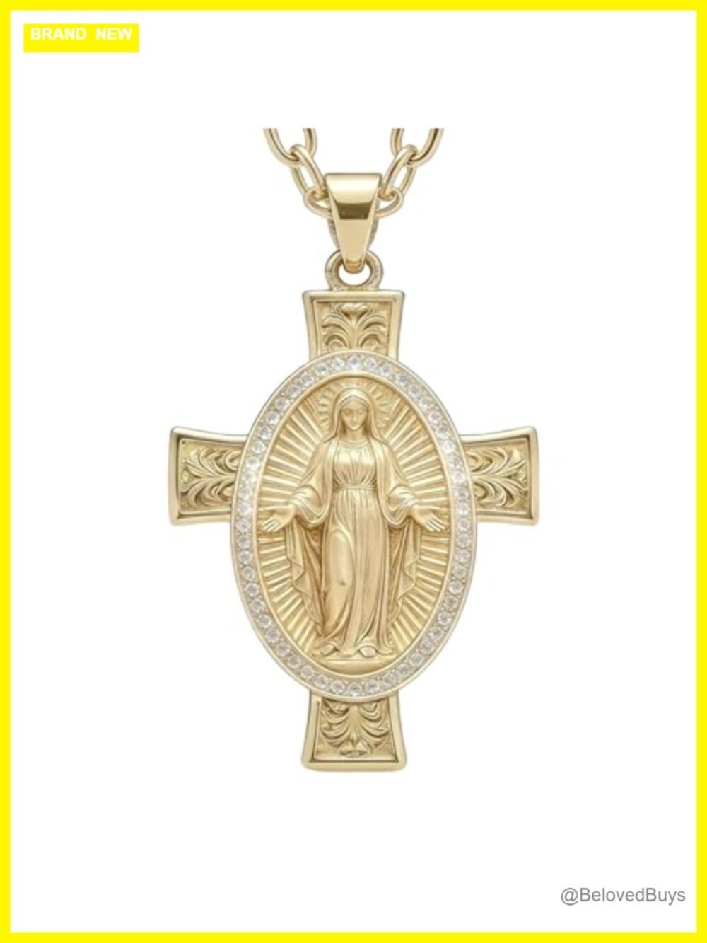 14K Gold Plated S925 Sterling Silver Virgin Mary Necklace Cubic Zirconia